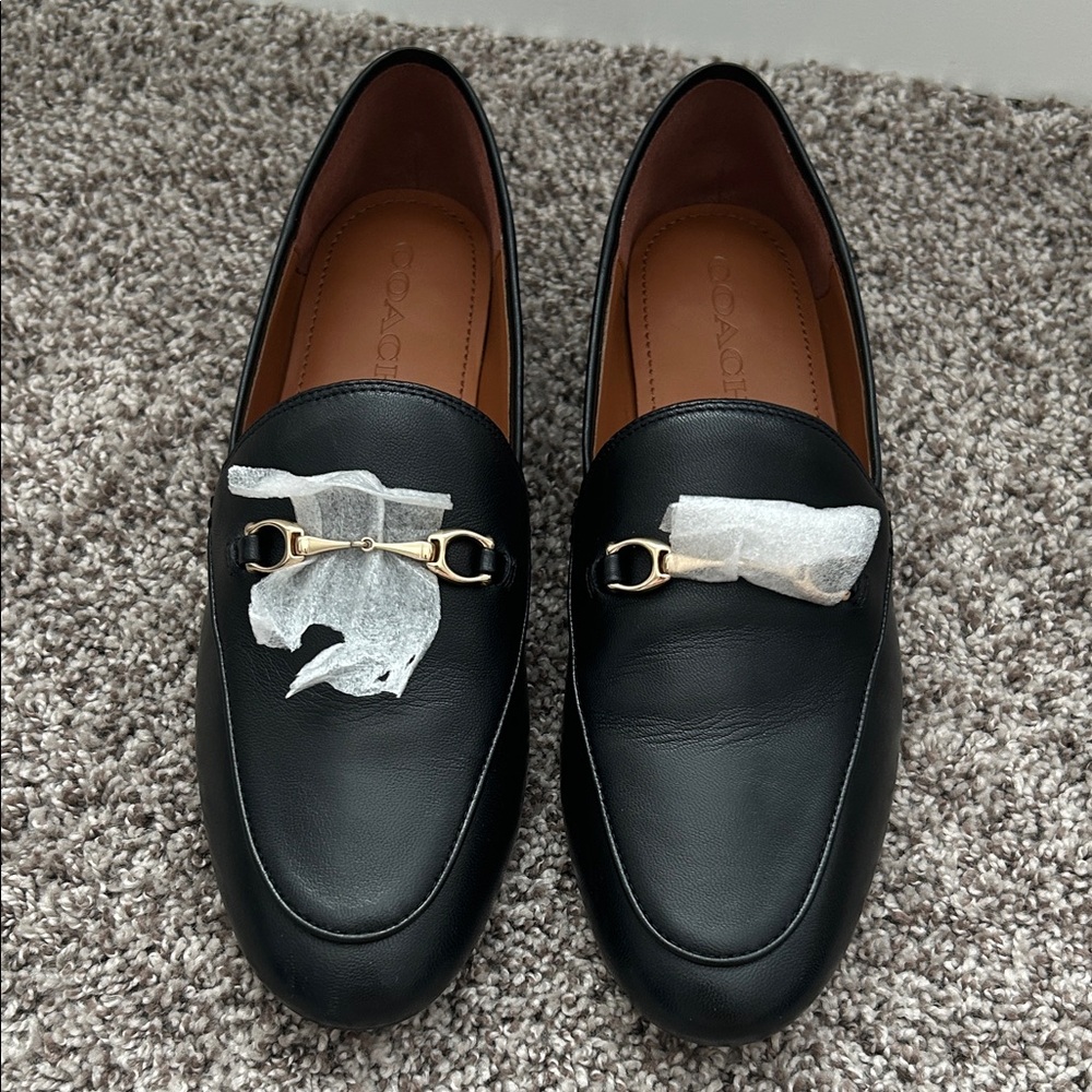 Coach Black Leather Slip-On Loafers with Gold Accent